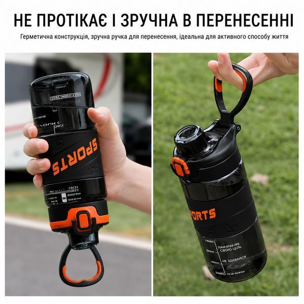 Еко-пляшка KANGZYUAN 500 мл &mdash; Чорна Tritan BPA-free, ударостійка, спортивна з ергономічною кришкою 0-179 фото