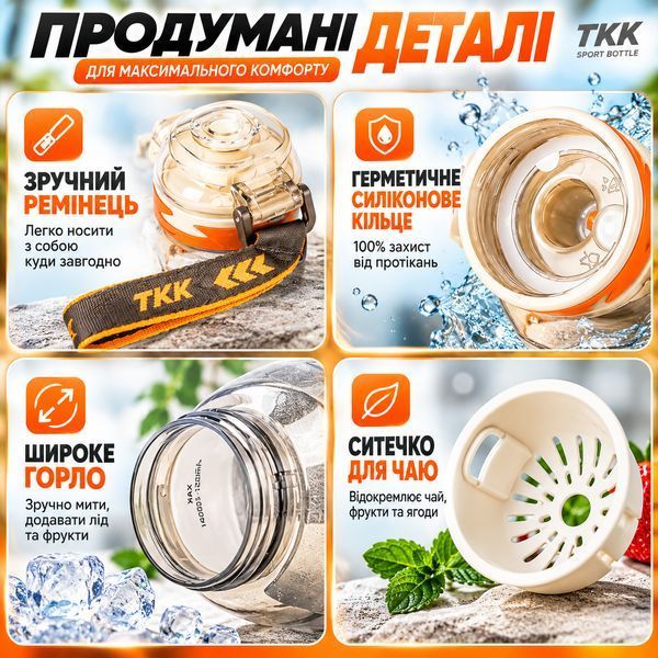 Спортивна пляшка TKK 1500 мл (1.5 л) &mdash; Біла Tritan BPA-free, ударостійка еко-пляшка з антиковзкою вставкою 0-131 фото