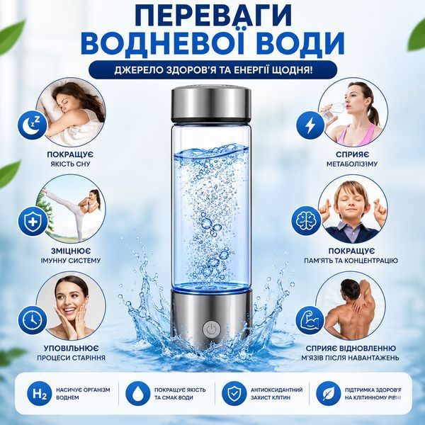 Портативний іонізатор води 420 мл із функцією активного збагачення срібний
