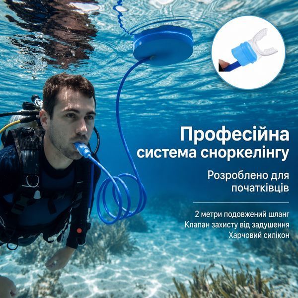 Професійна система сноркелінгу та дайвінгу з подвійною трубкою 2 м (харчовий силікон) 0-505 фото