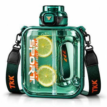 TKK SPORT sports bottle (2100 ml) &mdash; Impact-resistant Tritan, Green transparent with handle and straw
