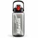 Keepon 2000 ml plastic sports bottle with airtight lid and comfortable handle, wide mouth and straw, Black