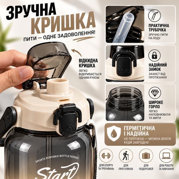 Спортивна пляшка для води START TRAINING (1500 мл) &mdash; Чорна з ручкою 0-097 фото