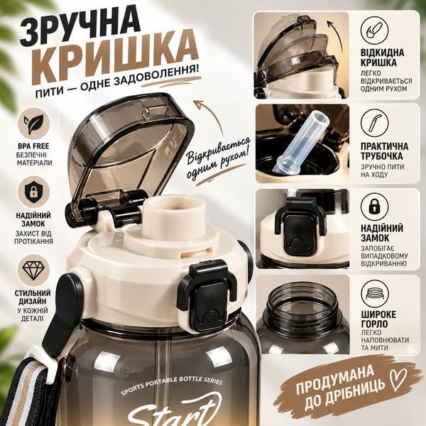 Спортивна пляшка для води START TRAINING (1500 мл) &mdash; Чорна з ручкою 0-097 фото