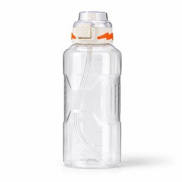 Sports water bottle 1500 ml with straw and strap - airtight white bottle with button, measuring scale for sports, White